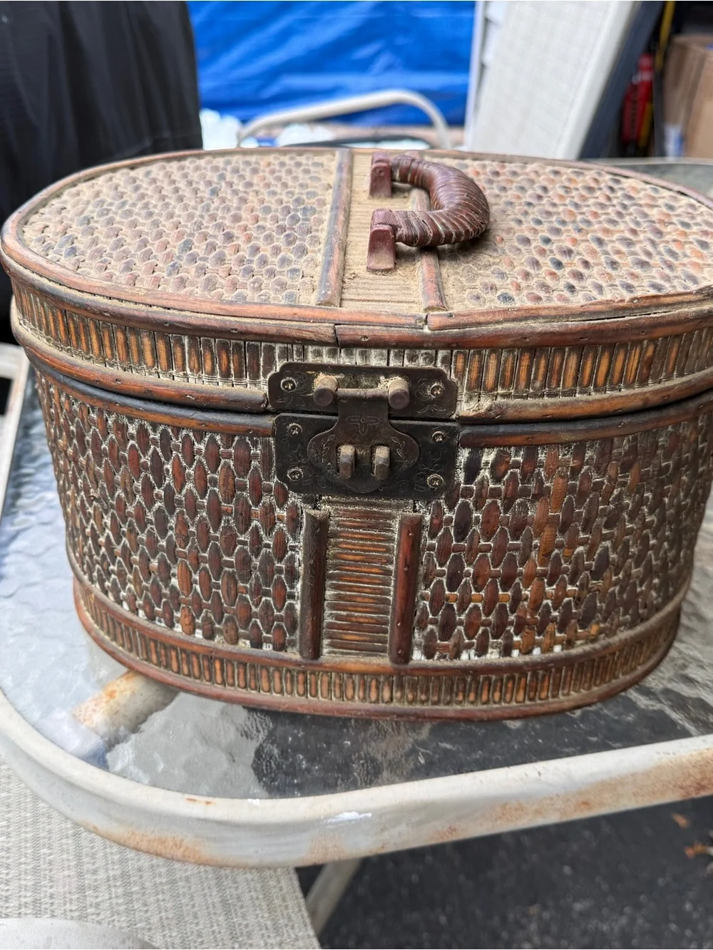 Handwoven Oval Decorative Storage Box in Brown